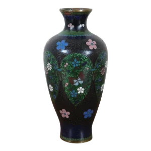 Antique Japanese Meiji Cloisonne Enamel Ginbari Floral Butterfly Bud Vase