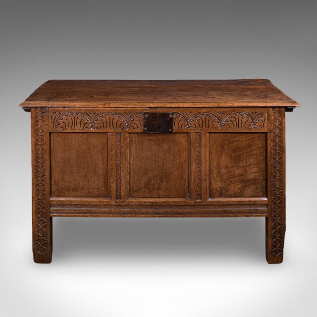 Traditional Antique Coffer, English, Oak, Linen Chest, Bay Window Seat, Early Georgian, 1720 For Sale - Image 3 of 12