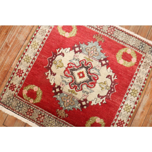Mini Square Antique Turkish Rug For Sale - Image 4 of 18