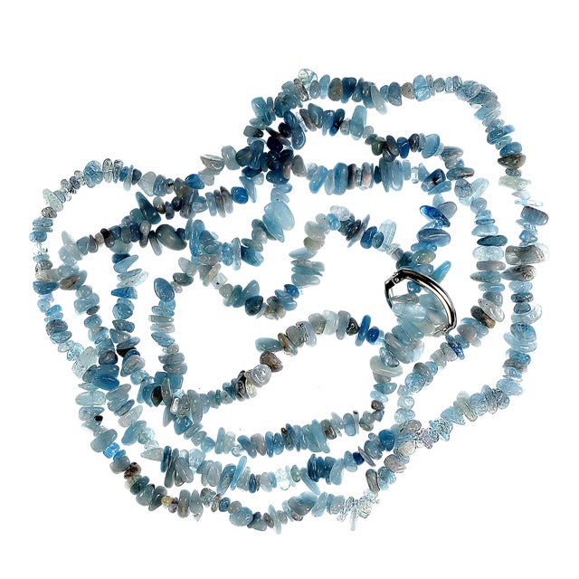 Two Strand Eternity Necklace of Aquamarine Polished Chips For Sale