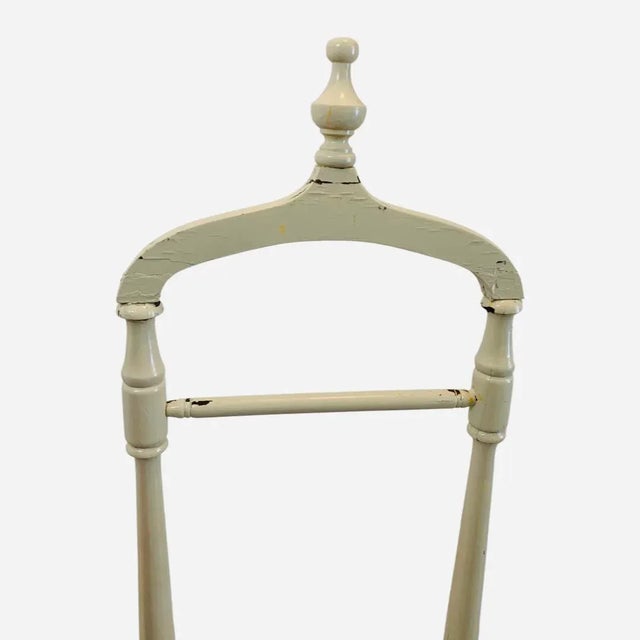 An antique English Victorian style, gentleman / Butler valet rack, wood turned with weathered paint in ivory slightly grey...