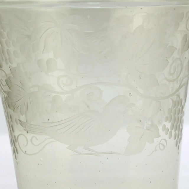 Glass Antique Bohemian Green 'Waldglas' Type Glass Etched Beaker or Cup For Sale - Image 7 of 13