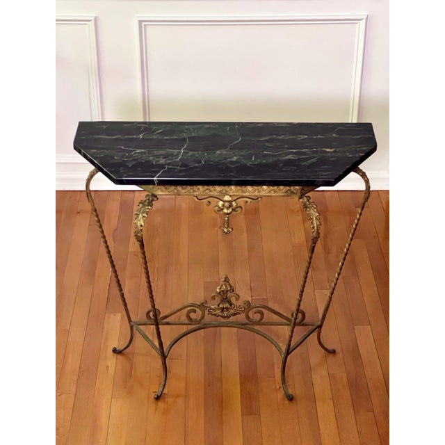 Oscar Bach Attributed Gilded Iron Console With Beveled Mirror, Marble Top, C. 1920 For Sale In Philadelphia - Image 6 of 18