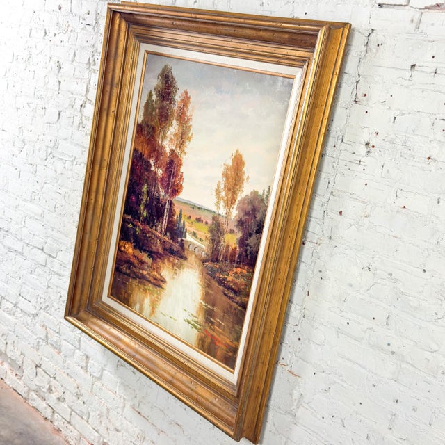 Late 20th Century Monumental Oil Landscape Painting in Ornate Gilded Frame Signed by Henry Kim For Sale - Image 4 of 12