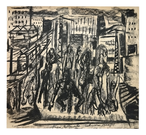 Mario Salmaso, Fuga dalla Città, 1963, Charcoal on Paper