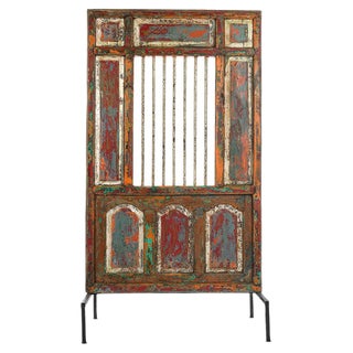 Patinated Wooden Window with Bars For Sale