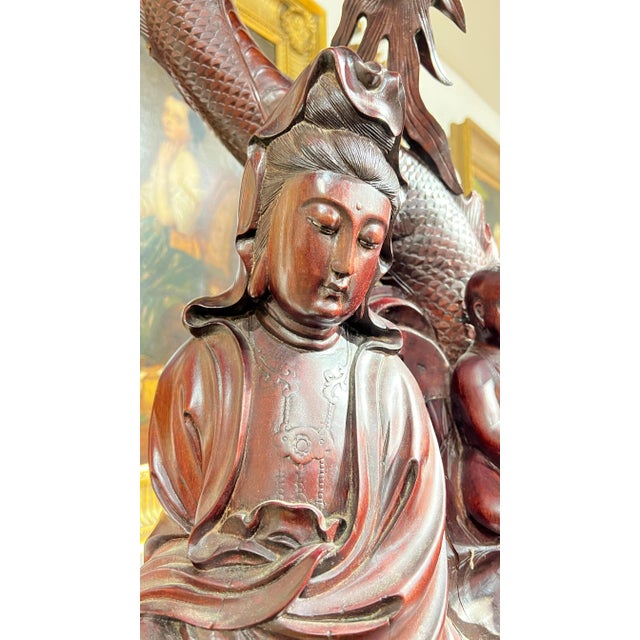 Monumental Chinese Rosewood Guanyin Sculpture For Sale - Image 11 of 12