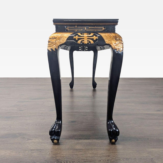 Chinoiserie Custom Black Lacquer Chinoiserie Console Table For Sale - Image 3 of 5