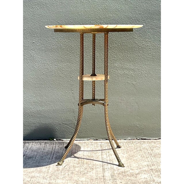 Early 20th Century Vintage Greek Key Brass and Onyx Accent Table For Sale - Image 5 of 12