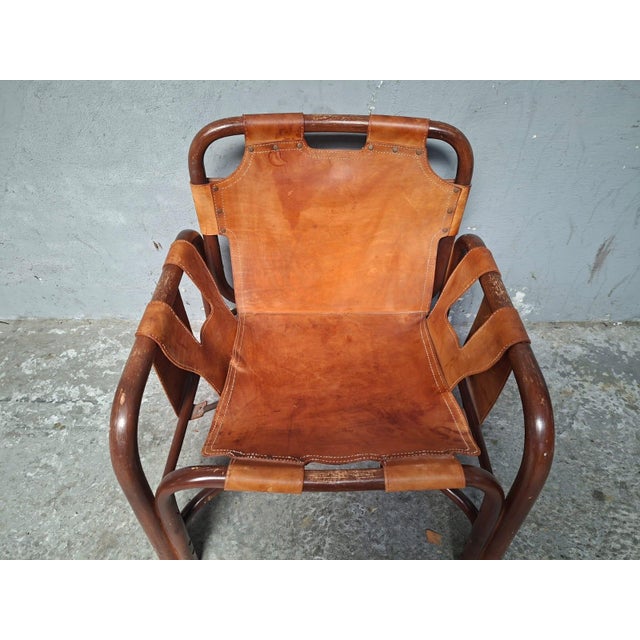 Vintage Safari Chairs in Leather and Bamboo by Tito Agnoli, 1970, Set of 2 For Sale - Image 12 of 18