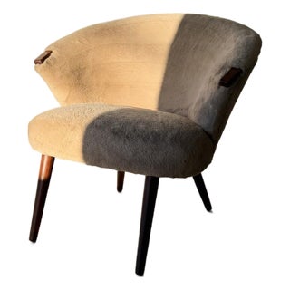 Vintage Danish 1950s Mid-Century Bent Møller Jepsen Attributed Lounge Chair, Beige Fur-Like Upholstery For Sale