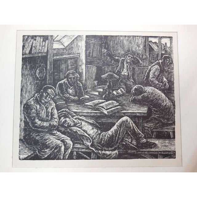 original limited edition woodcut woodblock print great depression era. signed in plate with his monogram and cipher mark....