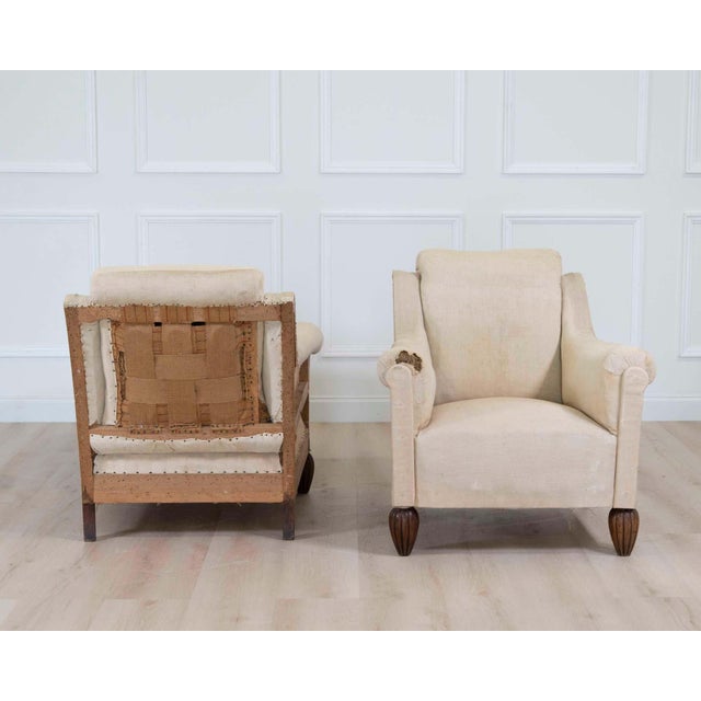 Ecru Pair of 20th Century Art Deco Club Chairs with Matching Stool, To Upholster For Sale - Image 8 of 10