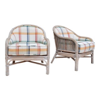 Reed Rattan Club Chairs, Pair For Sale