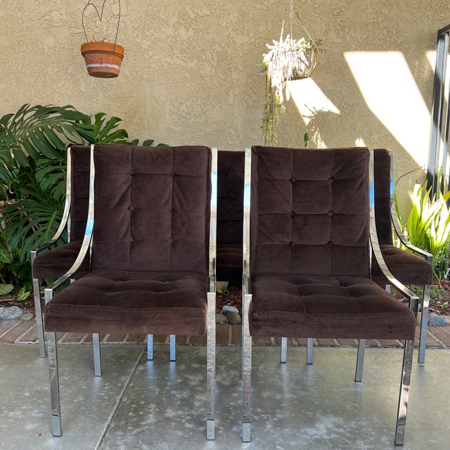 Mid-Century Modern Set of 5 Vintage Chrome Frame Dining Chairs in the Style of Milo Baughman For Sale - Image 3 of 12