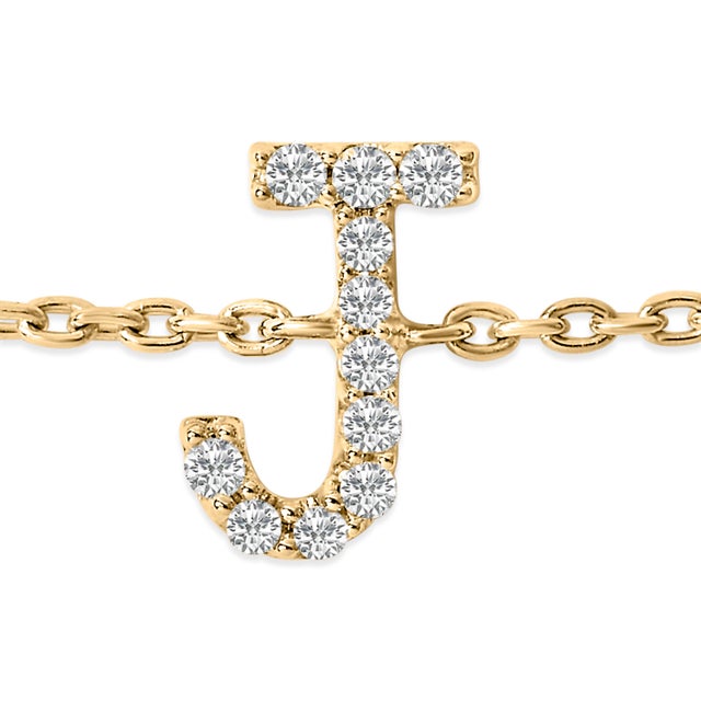 Contemporary 10K Yellow Gold Diamond Accent "J" Initial Charm and Link Bracelet For Sale - Image 3 of 6