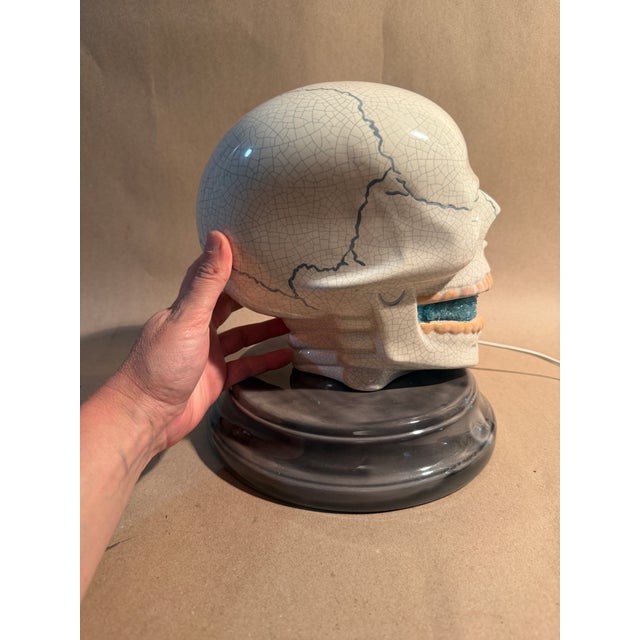 Vintage Hand Painted Skull Light Up Lamp Halloween Decor For Sale - Image 11 of 11