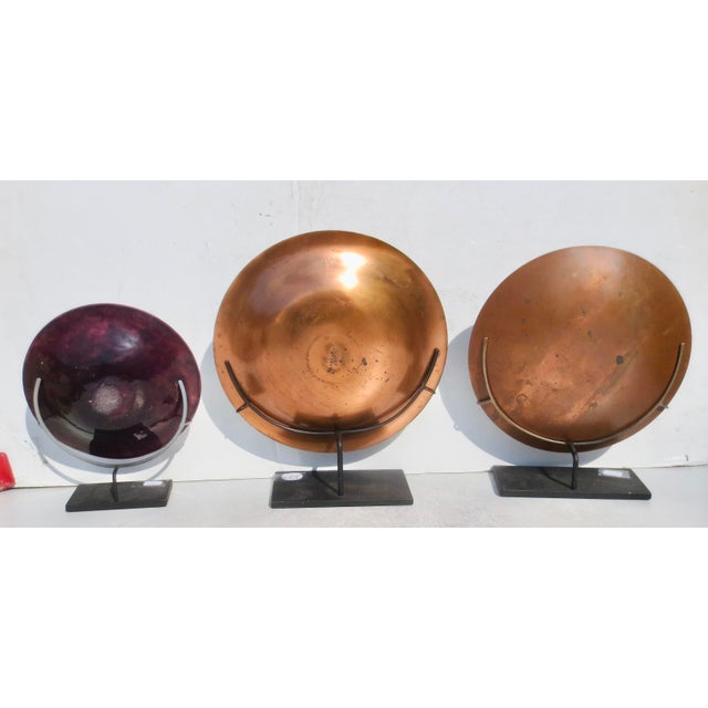 Mid-Century Modern Assembled Set of 3 MCM Enamel Copper Trays - A Set of 3 For Sale - Image 3 of 13