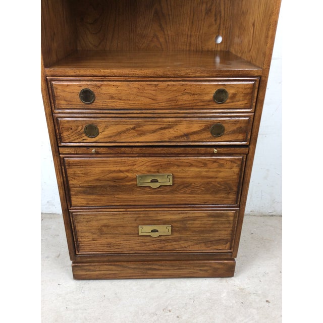 Vintage Campaign Style Oak Wall Unit With Brass Hardware For Sale - Image 12 of 17