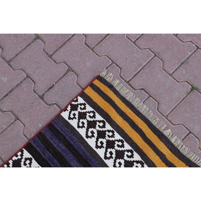 1970s Turkish Tribal Style Stripe Design Handmade Oushak Kilim Runner Rug For Sale In Sacramento - Image 6 of 10