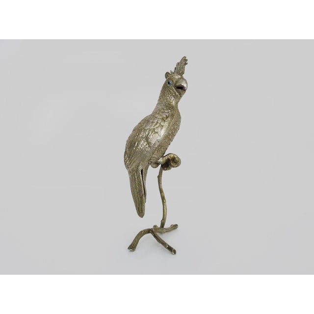 Silver plated bronze parrot sculpture. 50s Very beautiful sculpture of a parrot perched on a branch. Beautiful and...