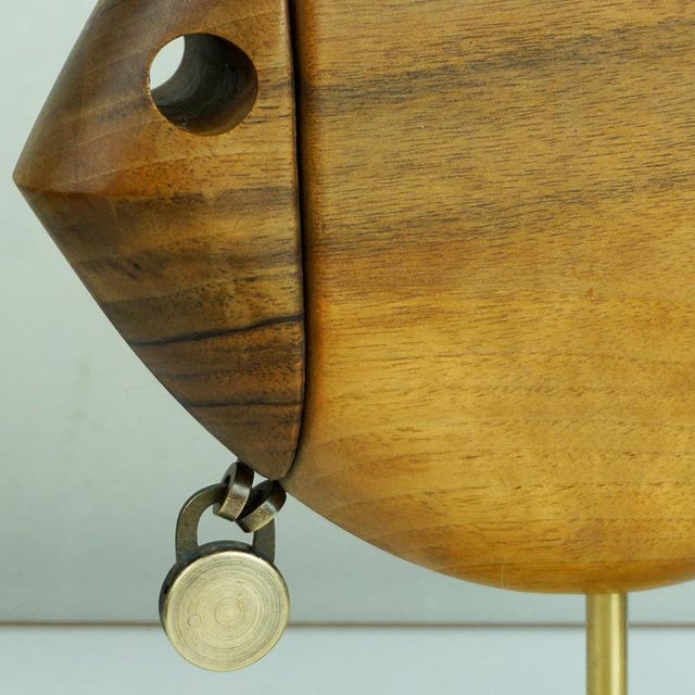 Mid-Century Austrian Walnut and Brass Fish Money Box attributed to Carl Auböck, 1950s For Sale - Image 13 of 16