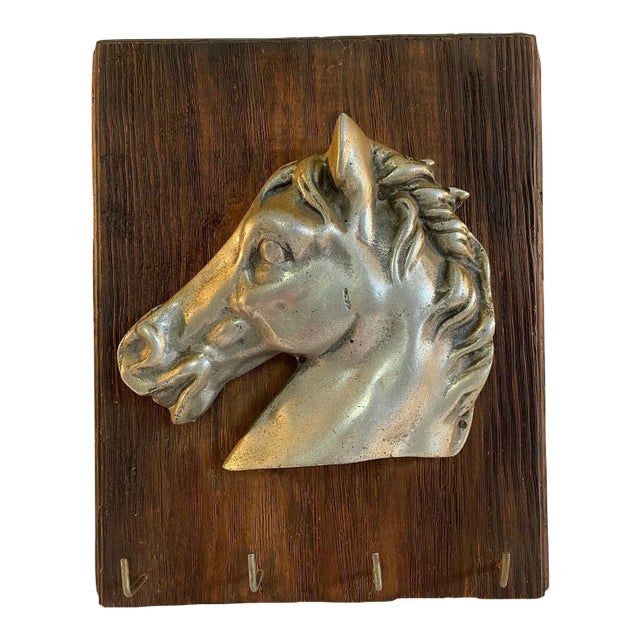 Mid 20th Century Pewter Horse Head Sculpture Key Holder For Sale