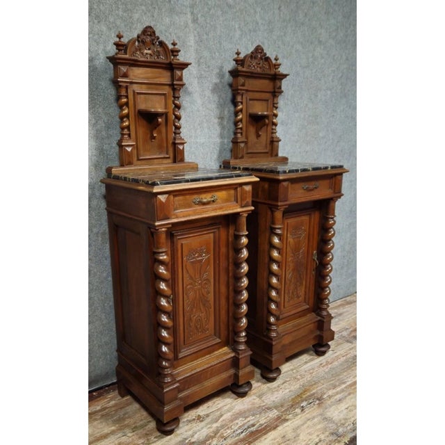Bedside Tables in Walnut with Black Marble Tops, Set of 2 For Sale - Image 6 of 13