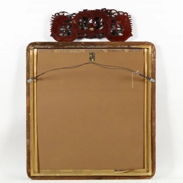 Wood Antique Chinese Carved and Painted Mirror For Sale - Image 7 of 12