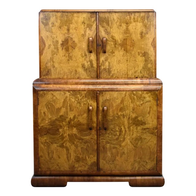 Art Deco Burr Walnut Cocktail Cabinet, 1930s For Sale