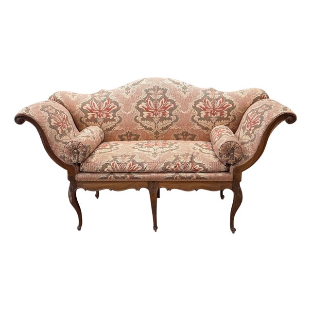19th Century Italian Walnut Settee With Scrolled Arms For Sale