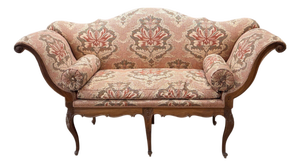 19th Century Italian Walnut Settee With Scrolled Arms