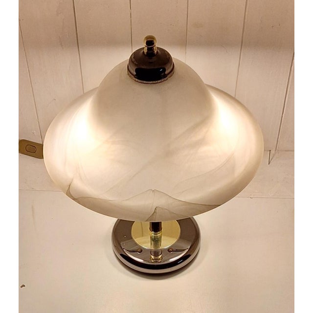 1980s Vintage Table Lamp with Metal Base and White Marbled Glass Shade from Honsel, 1980s For Sale - Image 5 of 8