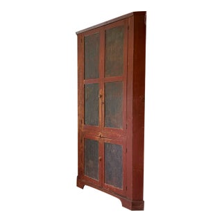 Antique American Primitive Painted Two-Tone Corner Cupboard, Virginia For Sale