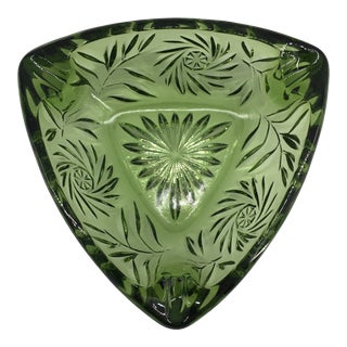 Mid 20th Century Floral Green Glass Tray For Sale