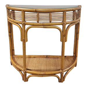 Demi-Lune Franco Albini Style Bamboo & Rattan Console Table