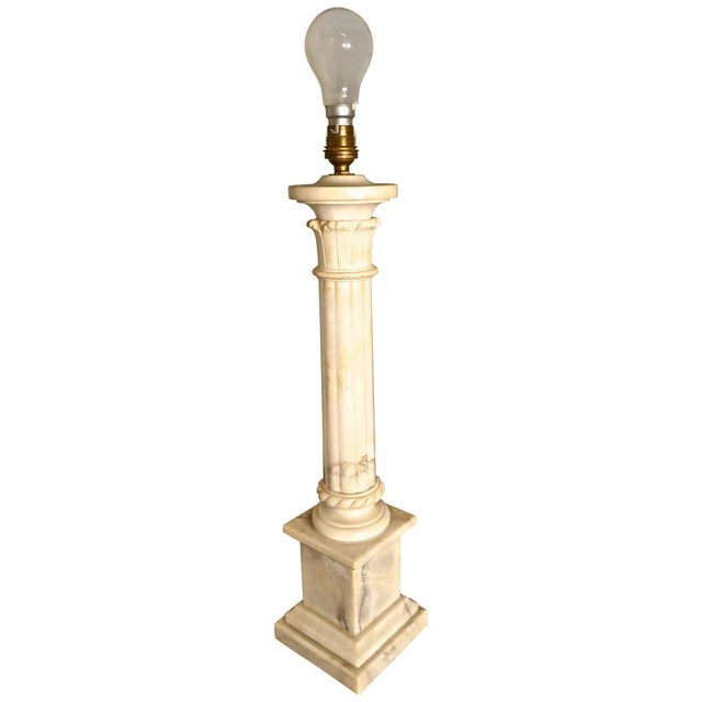 Gray Large White Marble Corinthian Column Table Lamp, 1900s For Sale - Image 8 of 8