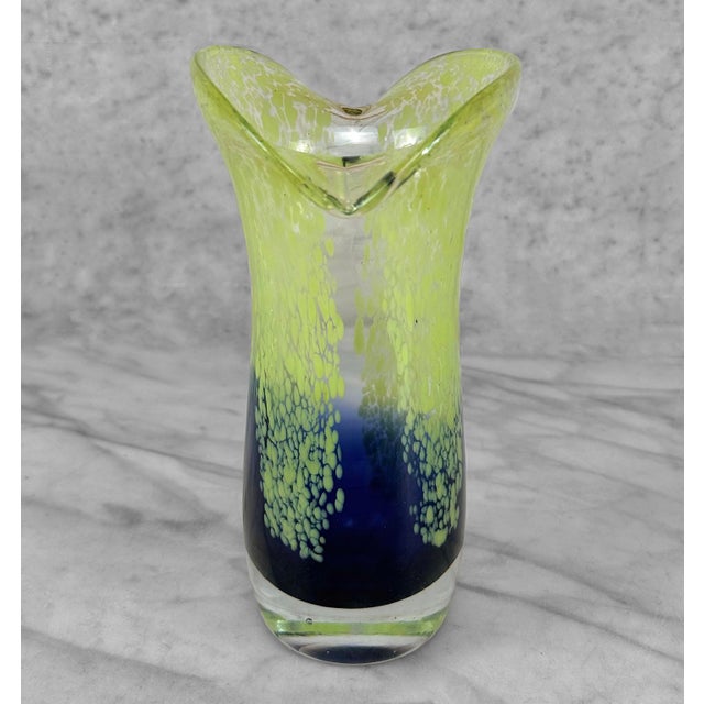 Vintage Italian Blue & Green Flared Art Glass Vase For Sale - Image 4 of 6