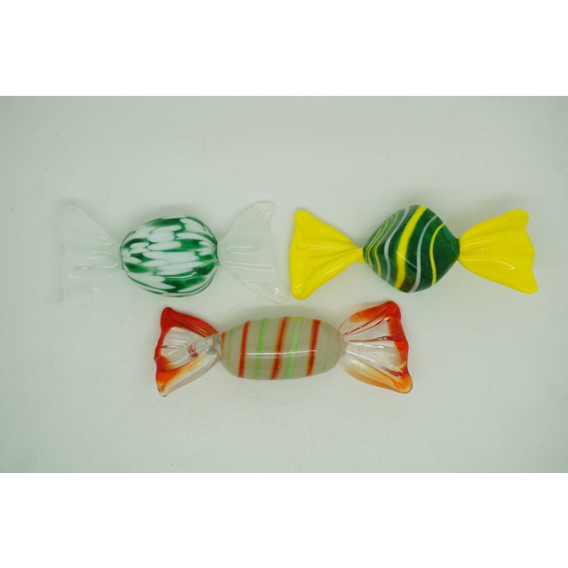 Vintage Set of 13 Murano Swirled Striped Art Glass Wrapped Candy Cane Ornaments For Sale - Image 10 of 15