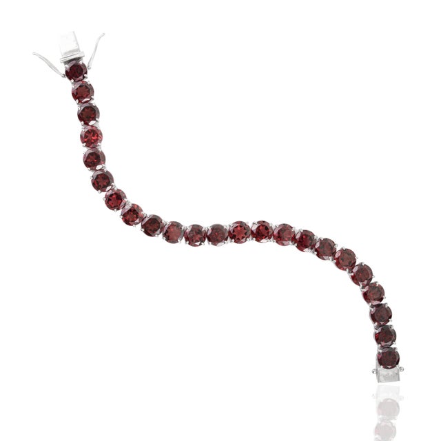 Metal 925 Sterling Silver Round 52.45 Ct Red Garnet Tennis Bracelet Everyday Luxe Style For Sale - Image 7 of 14