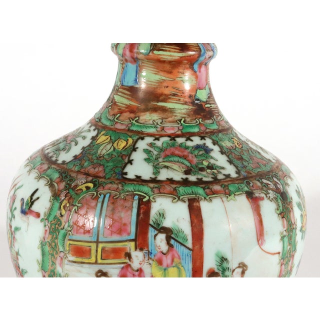Chinese Export Porcelain Bottle-Form Rose Medallion Vases For Sale - Image 13 of 18