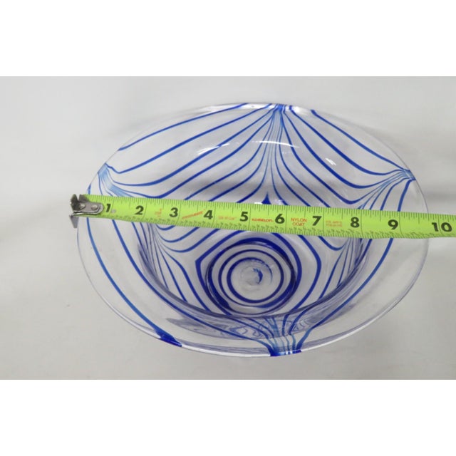 Transparent Mid Century Modern Murano Art Glass Serving Bowl With Cobalt Blue Striping 4860b For Sale - Image 8 of 12
