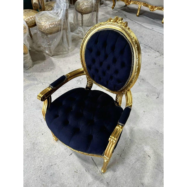 Textile Rococo Black Velvet Accent Chair With Luxurious Gold Leaf Details For Sale - Image 7 of 8