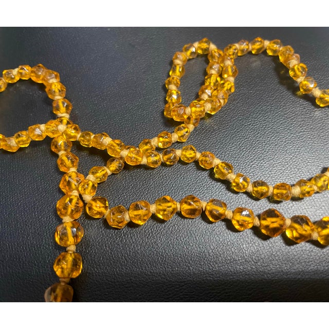 Czechoslovakia 1930s Art Deco Bohemian Amber Faceted Glass Bead Necklace & Faux Coral Brass Filigree Brooch, 2 Pieces For Sale - Image 4 of 10