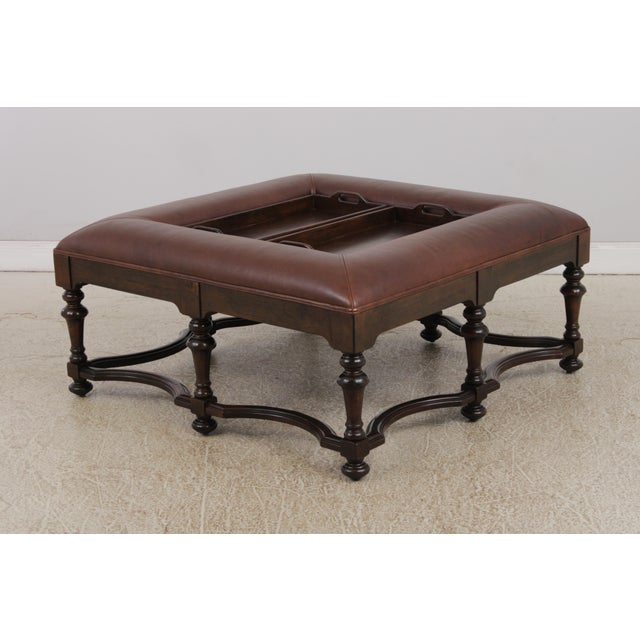 Traditional Lillian August by Drexel Leather Coffee Table Ottoman For Sale - Image 3 of 15