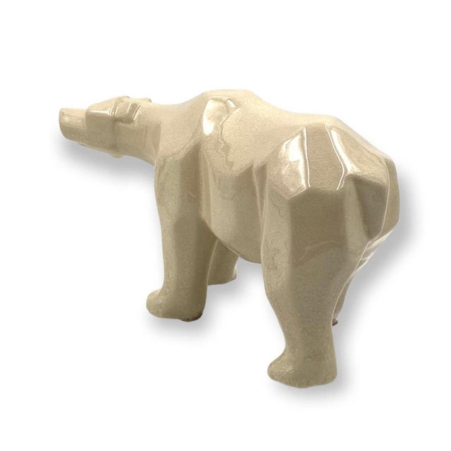 Cream Art Deco Cubist Craquelé Polar Bear from L&V Ceram, France, 1970s For Sale - Image 8 of 18