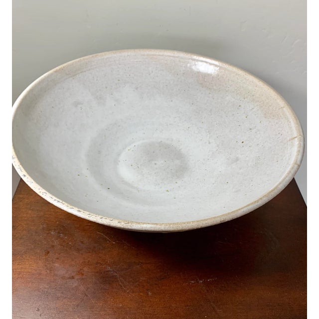 Large Organic Cream Glaze Studio Ceramic Bowl - Signed For Sale - Image 4 of 10
