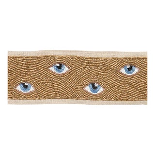 Schumacher Mind's Eye Beaded Tape in Blue & Gold For Sale