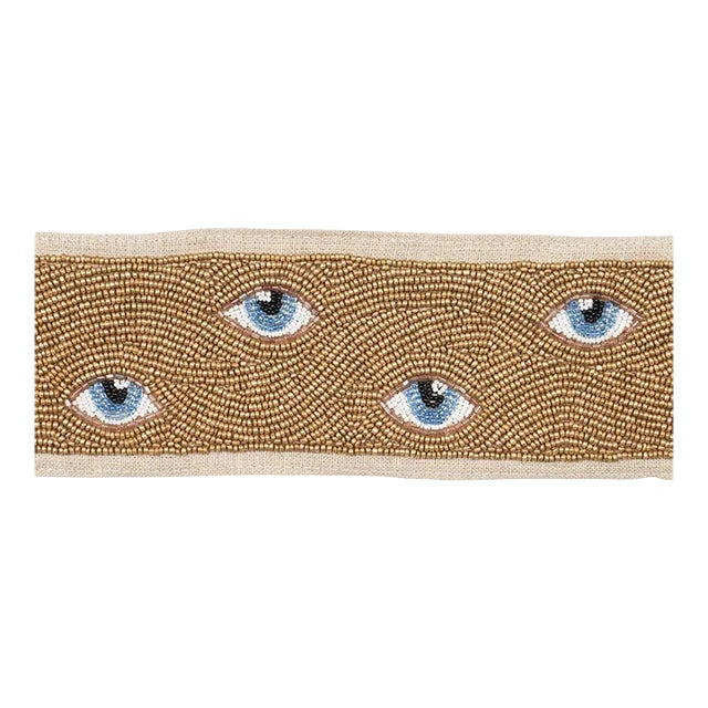 Schumacher Mind's Eye Beaded Tape in Blue & Gold For Sale