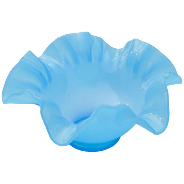 Mid 20th Century Handcrafted & Ruffled Blue Art-Glass Bowl Accent For Sale - Image 4 of 7